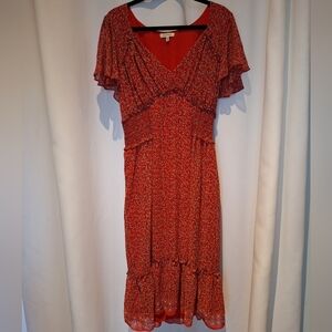 Max Studio red flutter sleeve mudi dress size xl